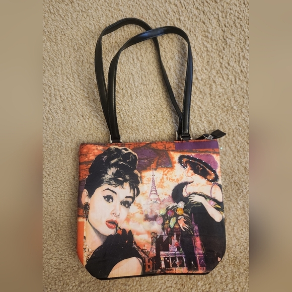 Handbags - Vtg Audrey Hepburn Shoulder Bag Purse Girl Portrait Red Black #MM
